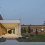  Caption: Holy Ghost Catholic Church Parish Life Center / Holy Ghost Catholic ChurchAbell Crozier Davis Architects Silver Winner / Credits: Ray Urdaz (interior photos, cross closeup, and existing school cross stone wall), all other photos, courtesy of James Peck / The Pixel House
